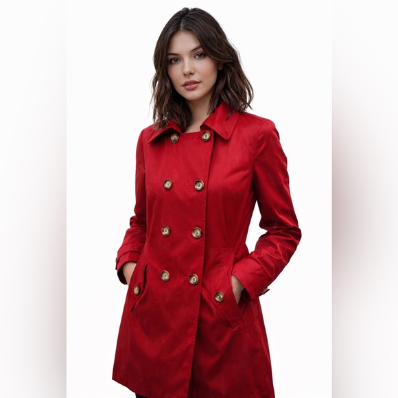London Fog Jackets & Blazers - London Fog Red Double Breasted Trench Rain Coat Jacket Size M Classic Chic Bold